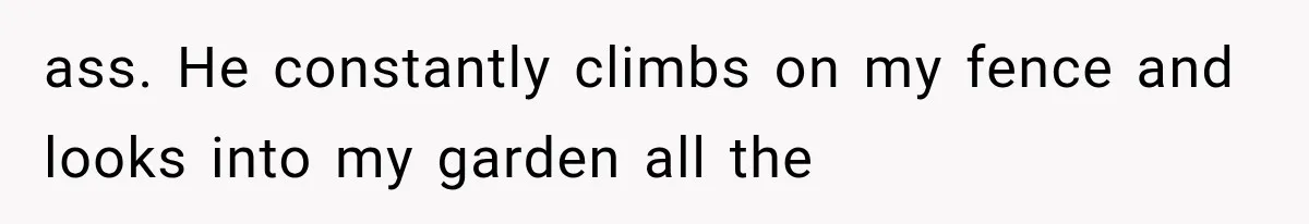 ass. He constantly climbs on my fence and looks into my garden all the