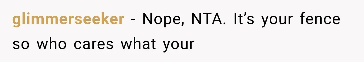 glimmerseeker − Nope, NTA. It’s your fence so who cares what your