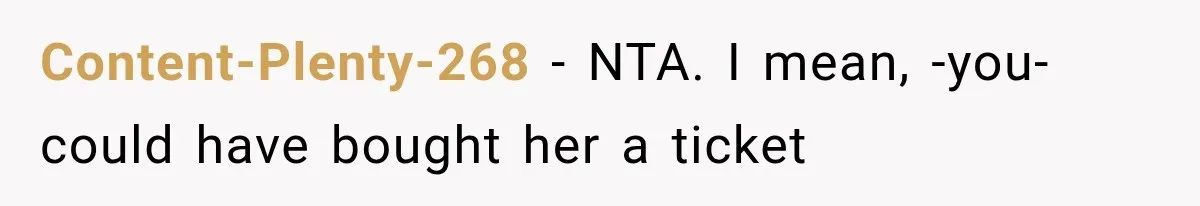 Content-Plenty-268 − NTA. I mean, -you- could have bought her a ticket