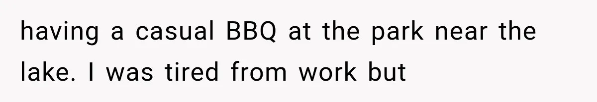 having a casual BBQ at the park near the lake. I was tired from work but