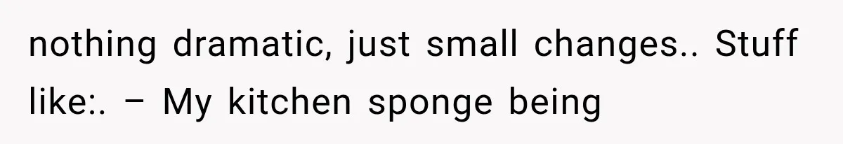 nothing dramatic, just small changes.. Stuff like:. – My kitchen sponge being