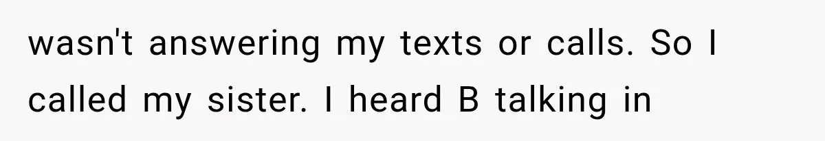 wasn't answering my texts or calls. So I called my sister. I heard B talking in