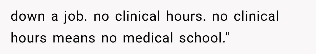 down a job. no clinical hours. no clinical hours means no medical school."