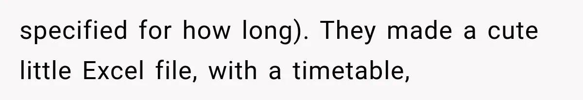 specified for how long). They made a cute little Excel file, with a timetable,