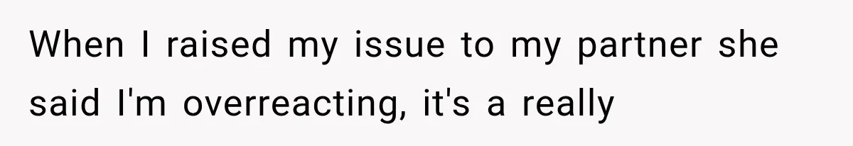 When I raised my issue to my partner she said I'm overreacting, it's a really