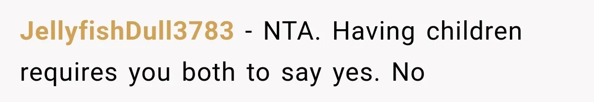 JellyfishDull3783 − NTA. Having children requires you both to say yes. No