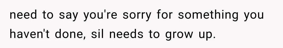 need to say you're sorry for something you haven't done, sil needs to grow up.