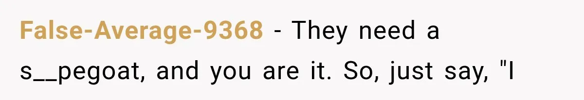 False-Average-9368 − They need a s__pegoat, and you are it. So, just say, "I
