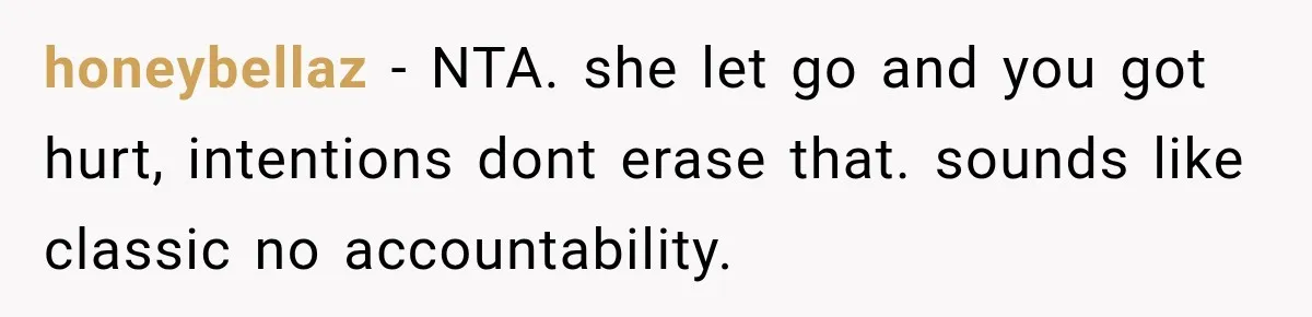 honeybellaz − NTA. she let go and you got hurt, intentions dont erase that. sounds like classic no accountability.