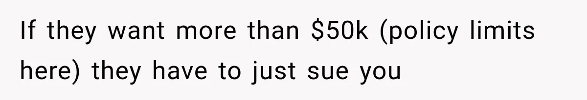 If they want more than $50k (policy limits here) they have to just sue you