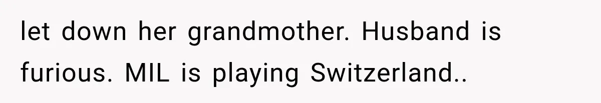 let down her grandmother. Husband is furious. MIL is playing Switzerland..
