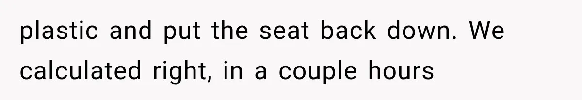 plastic and put the seat back down. We calculated right, in a couple hours