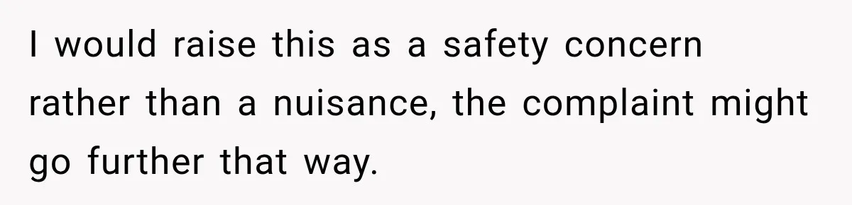 I would raise this as a safety concern rather than a nuisance, the complaint might go further that way.