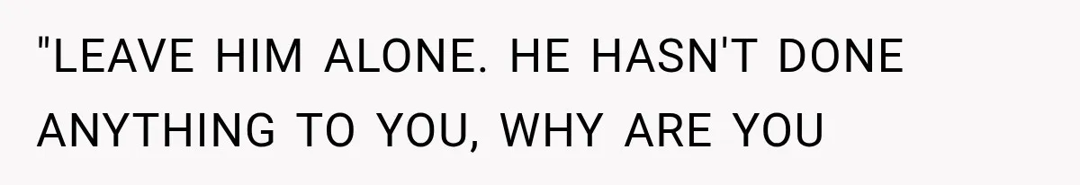 "LEAVE HIM ALONE. HE HASN'T DONE ANYTHING TO YOU, WHY ARE YOU