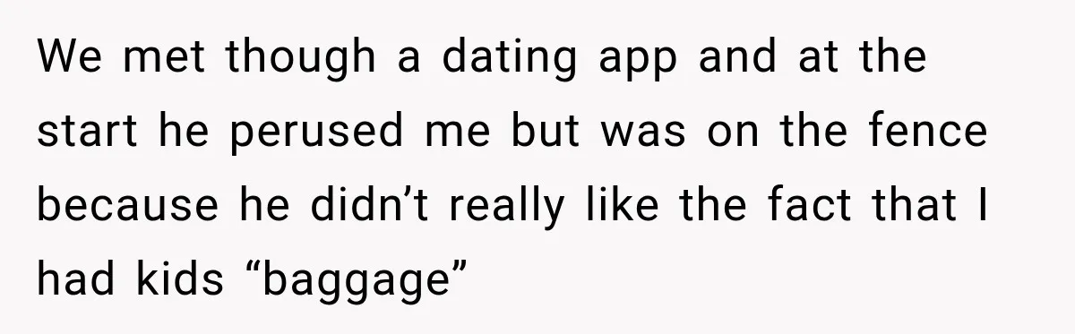 We met though a dating app and at the start he perused me but was on the fence because he didn’t really like the fact that I had kids “baggage”