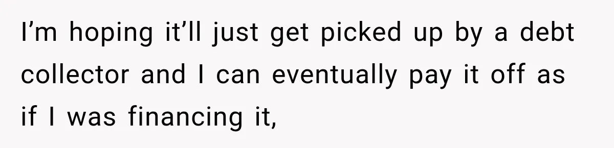 I’m hoping it’ll just get picked up by a debt collector and I can eventually pay it off as if I was financing it,