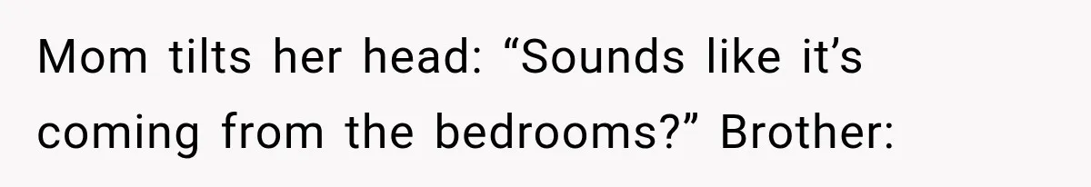 Mom tilts her head: “Sounds like it’s coming from the bedrooms?” Brother: