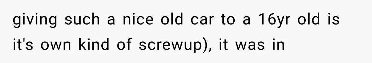 Father Gives His Classic Car to Stepson, Then Learns His Son Had Been Waiting for It His Entire Life giving such a nice old car to a 16yr old is it's own kind of screwup), it was in