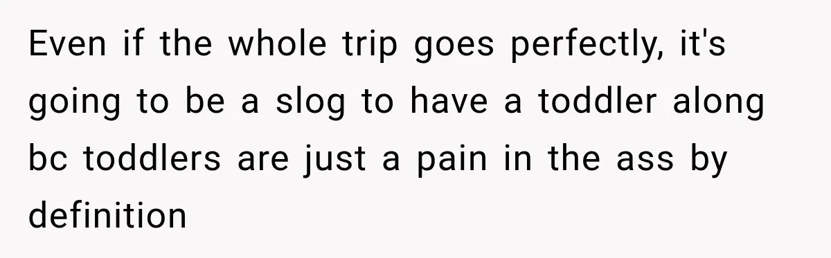 Even if the whole trip goes perfectly, it's going to be a slog to have a toddler along bc toddlers are just a pain in the ass by definition