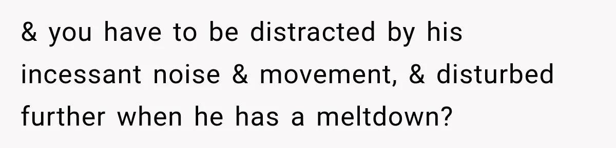 & you have to be distracted by his incessant noise & movement, & disturbed further when he has a meltdown?