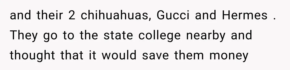 Daughter Inherited Her Mother’s House, But Her Dad Moved In His New Family Without Respecting Boundaries and their 2 chihuahuas, Gucci and Hermes . They go to the state college nearby and thought that it would save them money