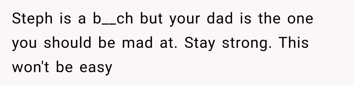 Daughter Inherited Her Mother’s House, But Her Dad Moved In His New Family Without Respecting Boundaries Steph is a b__ch but your dad is the one you should be mad at. Stay strong. This won't be easy
