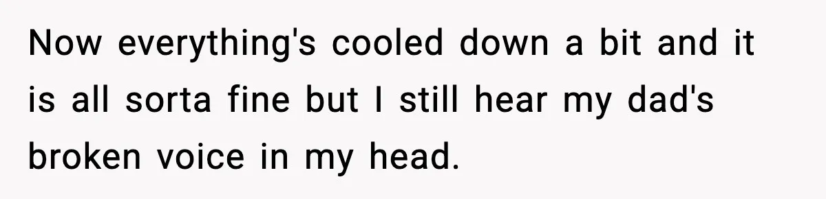 Son Saw His Father Break Down During a Family Fight, and He Can’t Forget the Sound Now everything's cooled down a bit and it is all sorta fine but I still hear my dad's broken voice in my head.