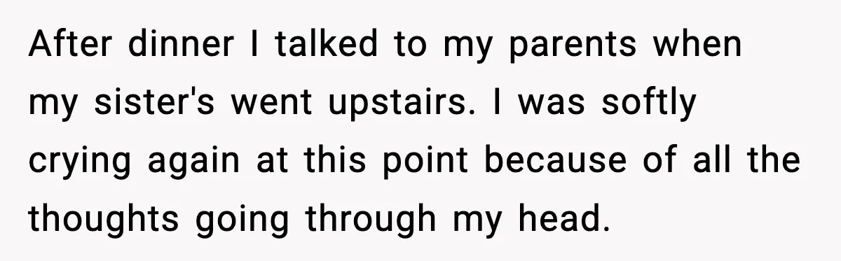 Son Saw His Father Break Down During a Family Fight, and He Can’t Forget the Sound After dinner I talked to my parents when my sister's went upstairs. I was softly crying again at this point because of all the thoughts going through my head.
