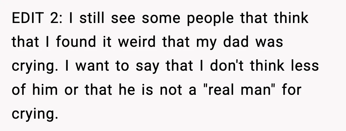 Son Saw His Father Break Down During a Family Fight, and He Can’t Forget the Sound EDIT 2: I still see some people that think that I found it weird that my dad was crying. I want to say that I don't think less of him...
