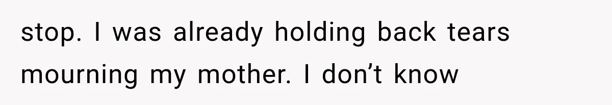 stop. I was already holding back tears mourning my mother. I don’t know