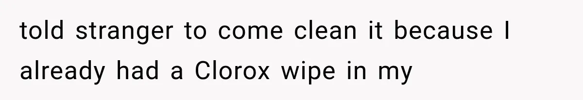 told stranger to come clean it because I already had a Clorox wipe in my