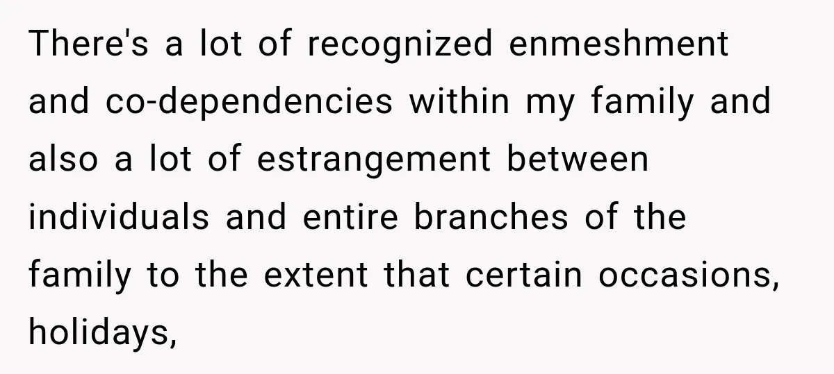 She Kept Suggesting Restaurants with Metal Detectors, and Her Armed Nephew Finally Asked Why There's a lot of recognized enmeshment and co-dependencies within my family and also a lot of estrangement between individuals and entire branches of the family to the extent that certain...
