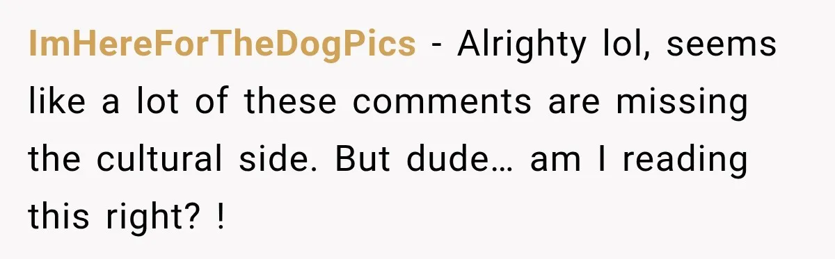 ImHereForTheDogPics − Alrighty lol, seems like a lot of these comments are missing the cultural side. But dude… am I reading this right? !