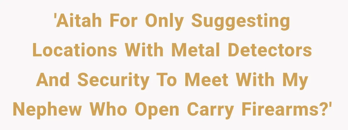 She Kept Suggesting Restaurants with Metal Detectors, and Her Armed Nephew Finally Asked Why 'AITAH for Only Suggesting Locations with Metal Detectors and Security to Meet with My Nephew who Open Carry Firearms?'
