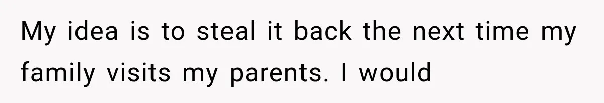 My idea is to steal it back the next time my family visits my parents. I would