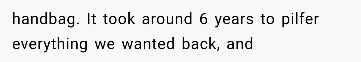 handbag. It took around 6 years to pilfer everything we wanted back, and