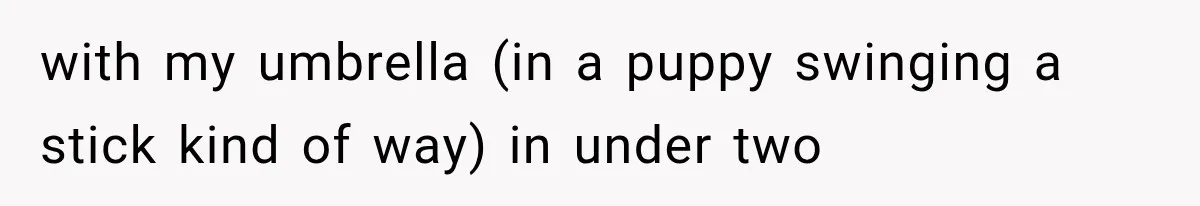with my umbrella (in a puppy swinging a stick kind of way) in under two
