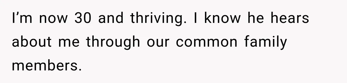 Father Neglects Daughter for Years, Then Cries When She Leaves and Never Returns I’m now 30 and thriving. I know he hears about me through our common family members.