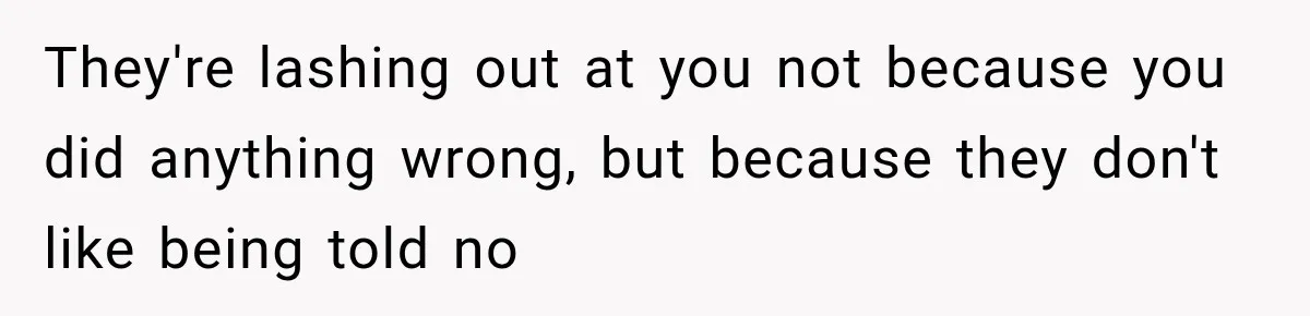 They're lashing out at you not because you did anything wrong, but because they don't like being told no