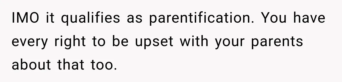 IMO it qualifies as parentification. You have every right to be upset with your parents about that too.