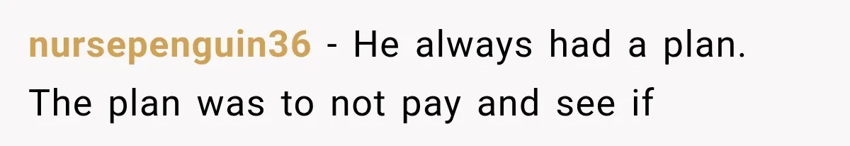 nursepenguin36 − He always had a plan. The plan was to not pay and see if