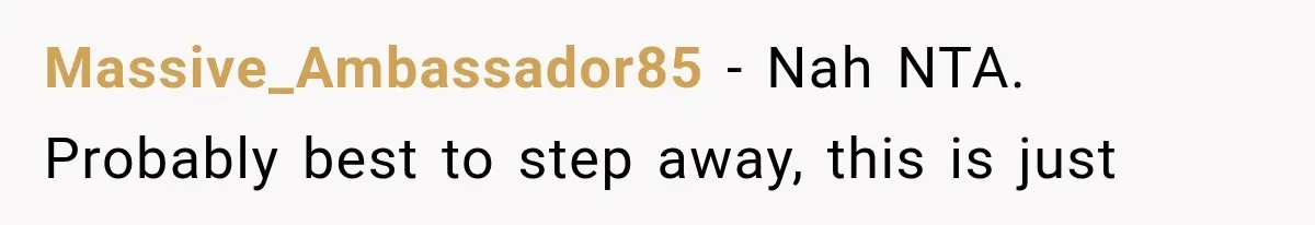 Massive_Ambassador85 − Nah NTA. Probably best to step away, this is just