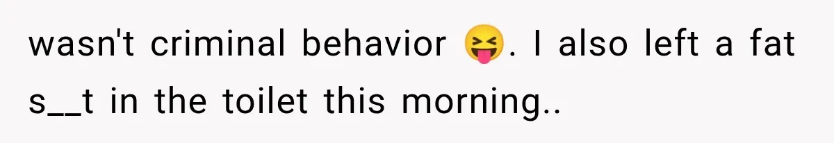 wasn't criminal behavior 😝. I also left a fat s__t in the toilet this morning..