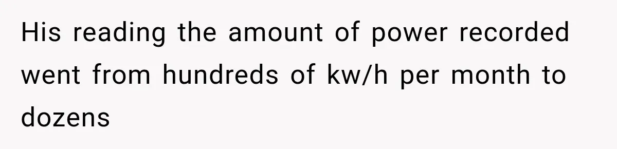His reading the amount of power recorded went from hundreds of kw/h per month to dozens