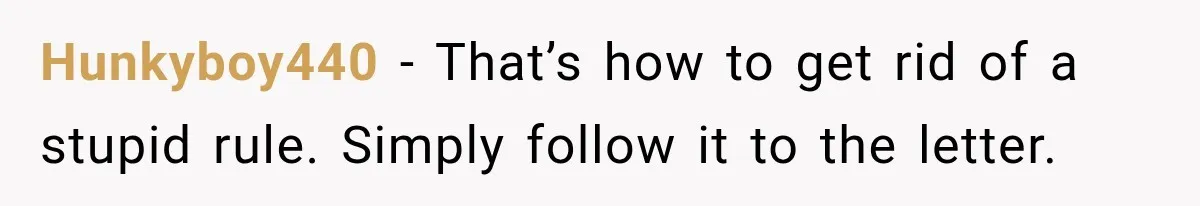 Hunkyboy440 − That’s how to get rid of a stupid rule. Simply follow it to the letter.