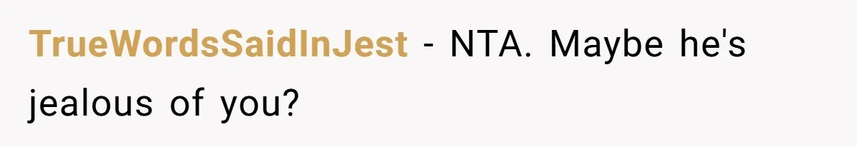 TrueWordsSaidInJest − NTA. Maybe he's jealous of you?
