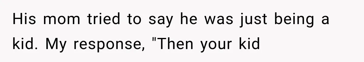 His mom tried to say he was just being a kid. My response, "Then your kid