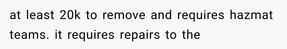 at least 20k to remove and requires hazmat teams. it requires repairs to the