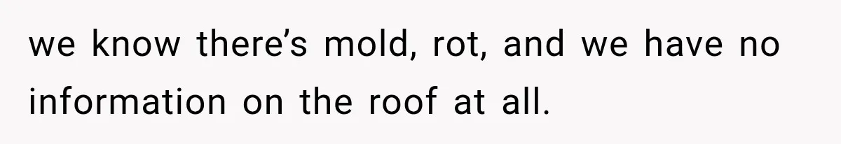 we know there’s mold, rot, and we have no information on the roof at all.