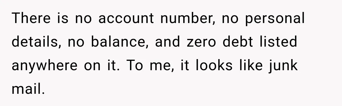 There is no account number, no personal details, no balance, and zero debt listed anywhere on it. To me, it looks like junk mail.